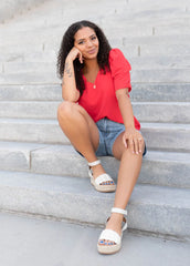 Briley Red Puff Sleeve Blouse