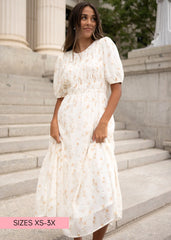 Cari Cream Floral Smocked Dress