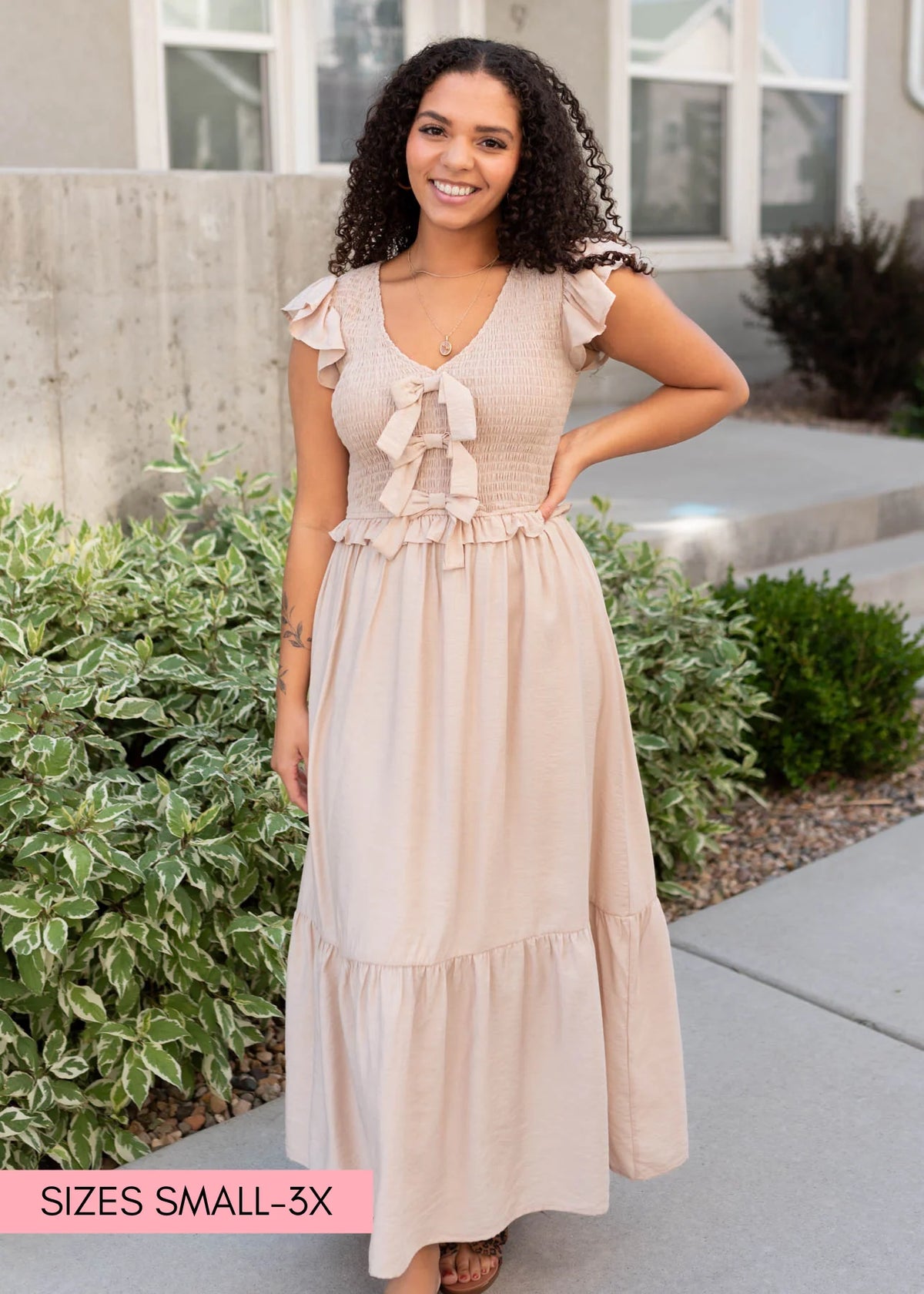 Gabrielle Light Beige Bow Dress