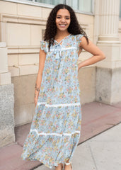 Kassidy Blue Floral Mesh Dress