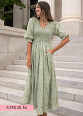 Lizzy Sage Smocked Dress