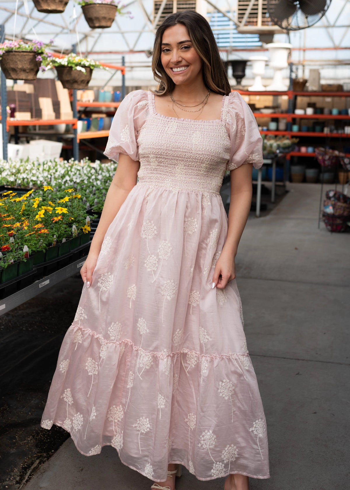 Roselyn Pink Smocked Dress