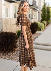 Aryah Brown Gingham Smocked Dress