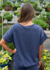 Lillian Navy Knit Top