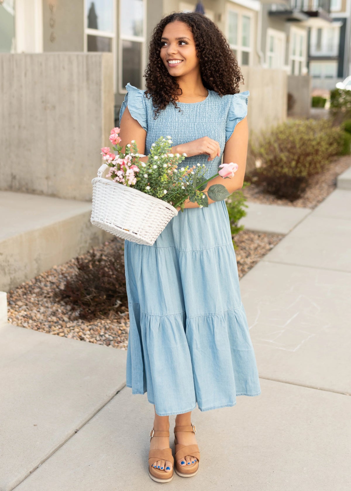 Alease Chambray Tiered Dress