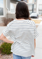 Edaline Blue Grey Stripe Top