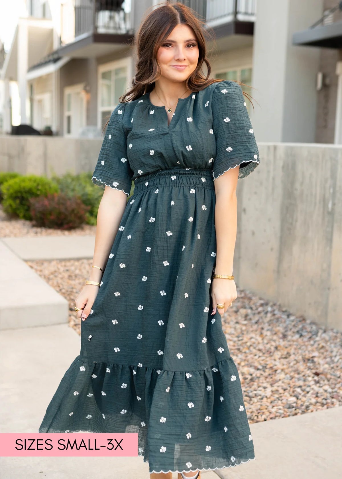 Ava Dark Teal Floral Dress