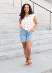 Jaelyn White Cherry Shirt