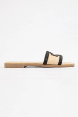 Abia Black Detailed Woven Flat