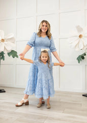 Audra Blue Floral Tiered Little Girl Dress