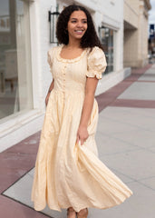 Linda Pale Yellow Swiss Dot Dress