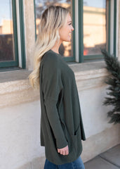 Aria Dark Green Pocket Sweater