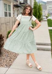 Sheree Sage Floral Print Shoulder Tie Dress