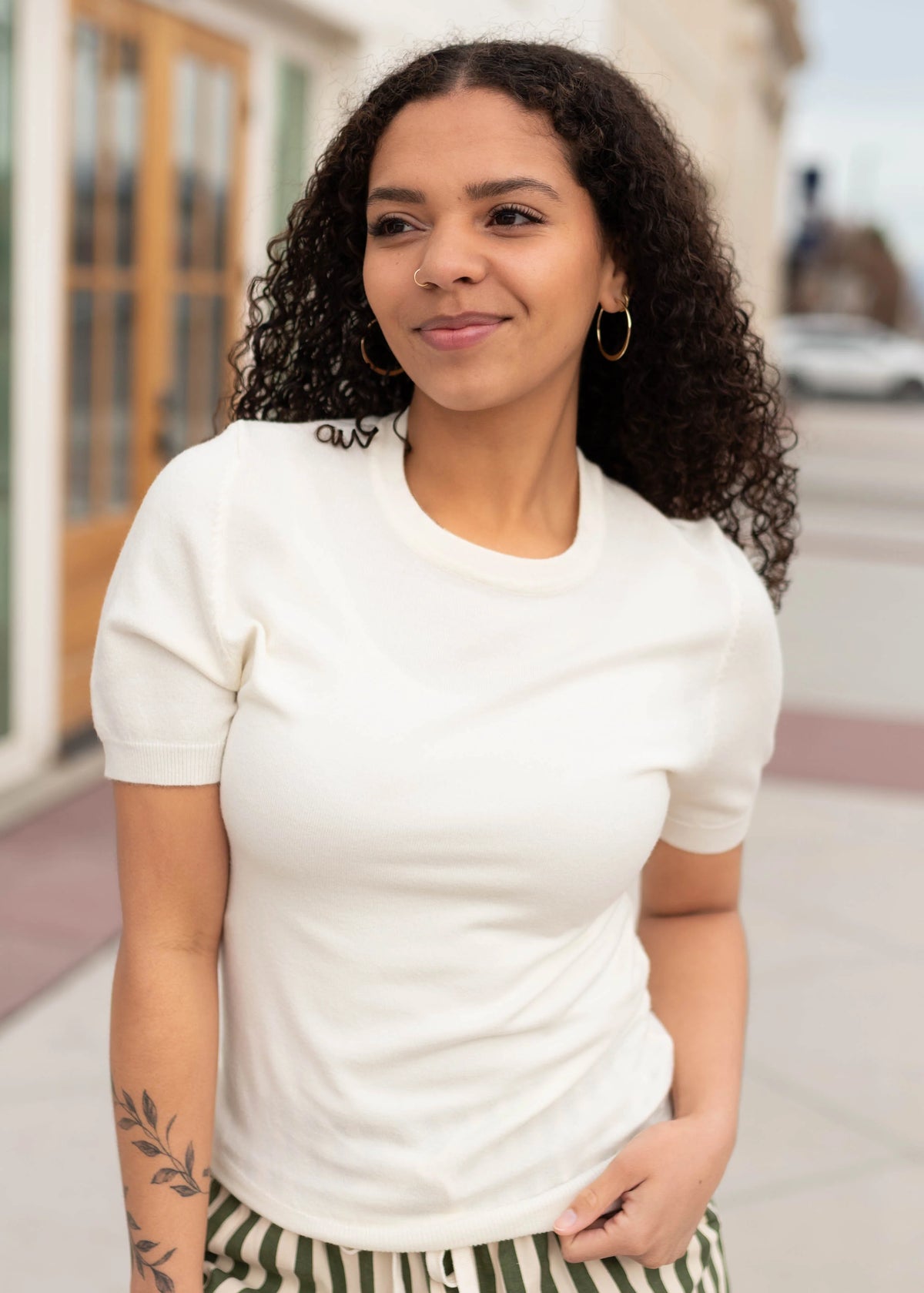 Ashlyn Ivory Short Sleeve Sweater