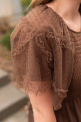 Carly Brown Smocked Ruffle Dress