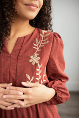 Megan Burgundy Embroidered Floral Dress