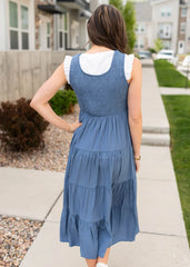 Yenny Dusty Blue Smocked Dress