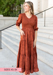 Aurelia Rust Smocked Dress