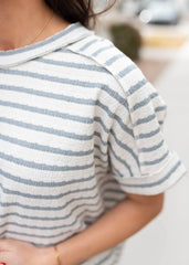 Edaline Blue Grey Stripe Top