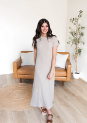 Winnie Oatmeal Ribbed T-Shirt Dress