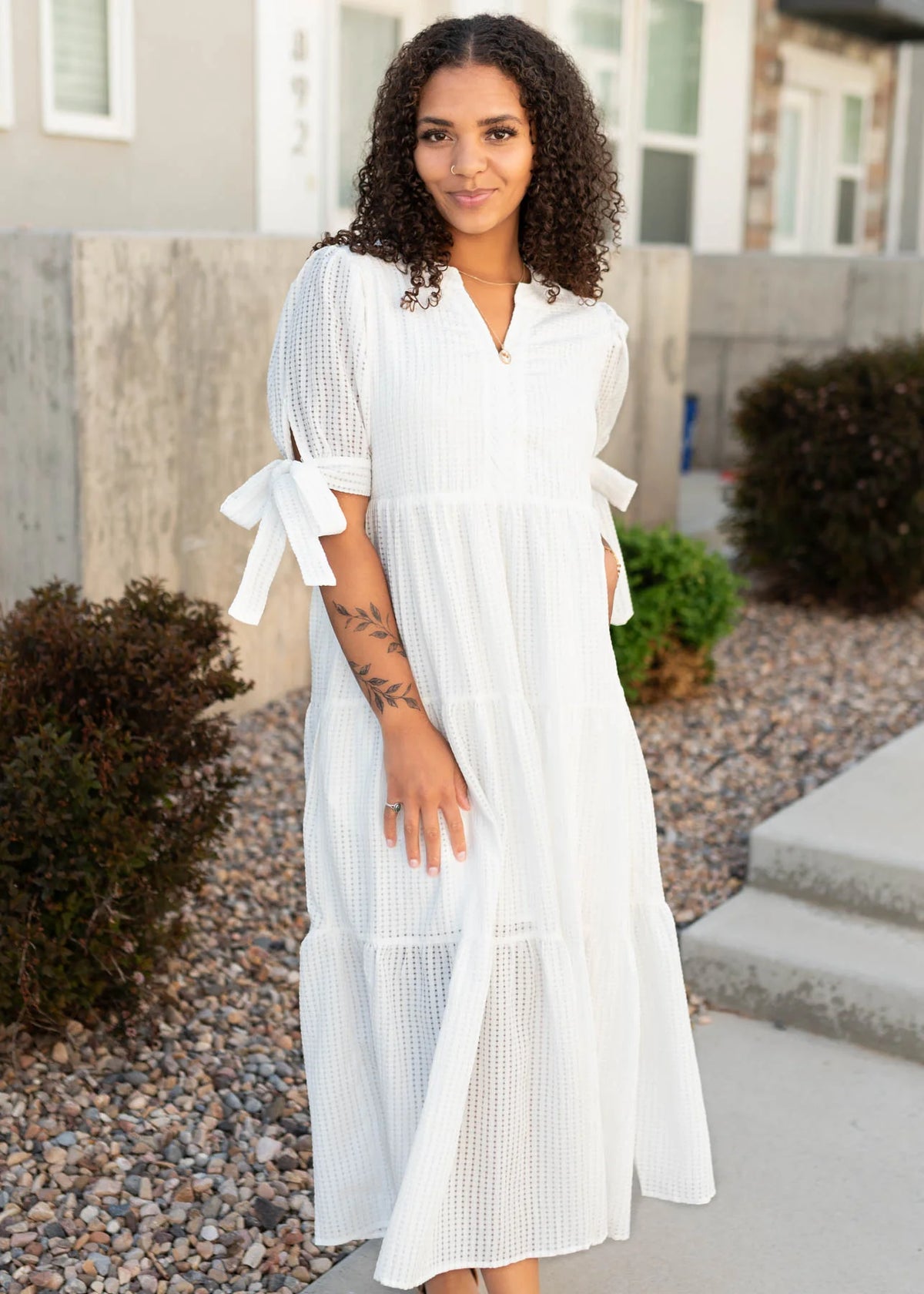 Reina White Gingham Dress