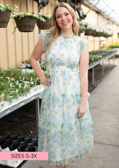 Alexia Cream Blue Floral Mesh Dress