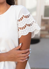 Clara White Scallop Sleeve Top