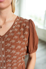 Cheryl Rust Embroidered Dress
