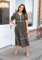 Eliana Dark Olive Floral Dress