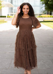 Carly Brown Smocked Ruffle Dress