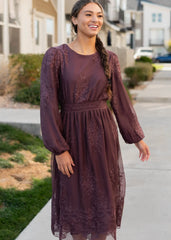 Tiana Dusty Plum Embroidred Chiffon Dress