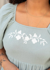 Clarisse Light Sage Embroidered Dress
