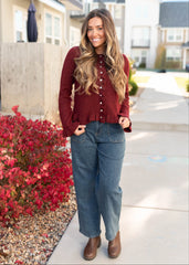 Harper Burgundy Ruffle Cardigan