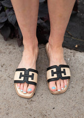 Abia Black Detailed Woven Flat