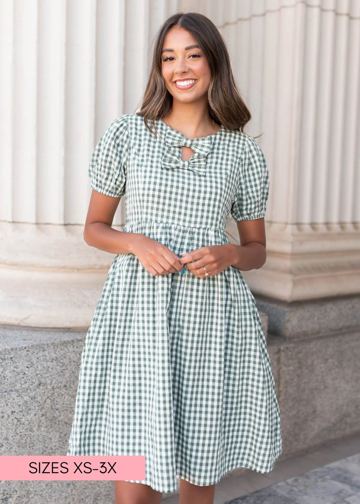 Linnea Sage Gingham Bow Dress