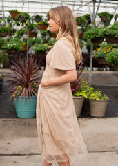 Quinn Beige Smocked Lace Dress