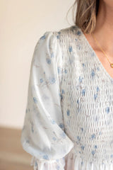 Kristin Light Blue Floral Tiered Dress