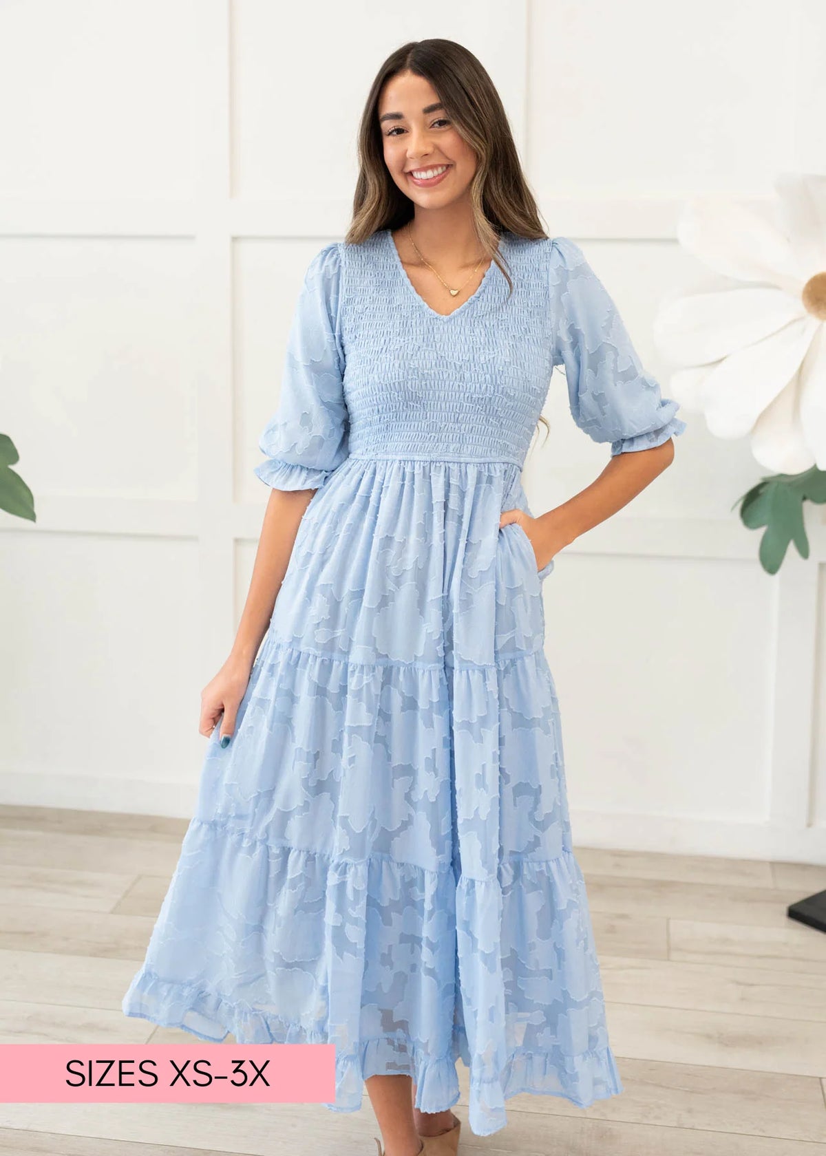 Audra Blue Floral Tiered Dress