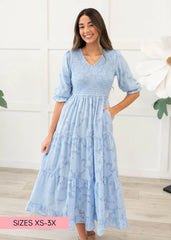 Audra Blue Floral Tiered Dress
