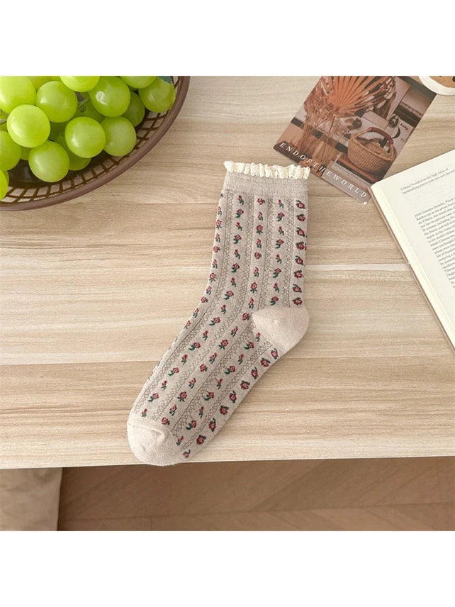 Allie Khaki Floral Lace Socks