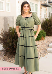 Elina Olive Tiered Dress