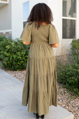 Ellie Olive Floral Embroidered Dress