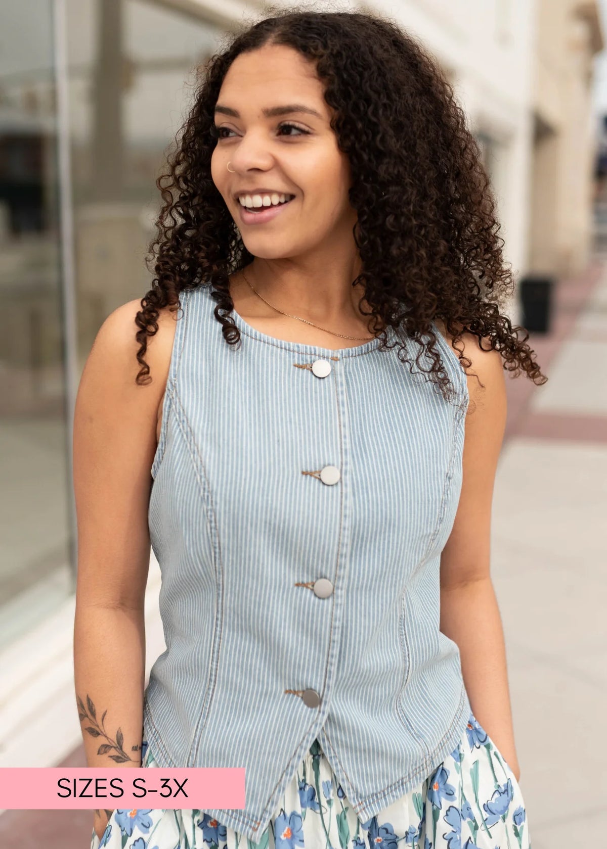 Chelsea Light Denim Pinstripe Top