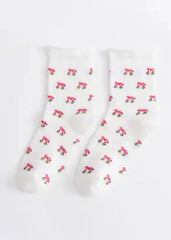 Jolene White Cherry Socks