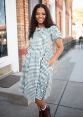 Linnea Sage Gingham Bow Dress