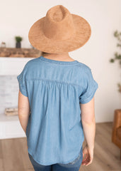 Brynlee Blue Chambray Top