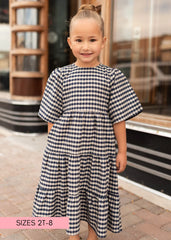 Nora Navy Gingham Tiered Little Girl Dress