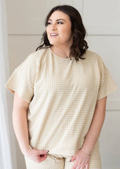 Leila Beige Gingham Knit Top