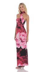 Floral Scarf Maxi Dress in Red and Black