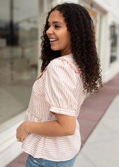 Kendra Pink Striped Collared Top